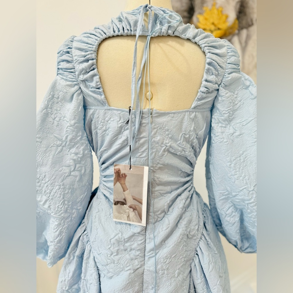 CECILIE BAHNSEN Sade Jacquard Cut Out Midi Dress in Mist Blue - Picture 8 of 14